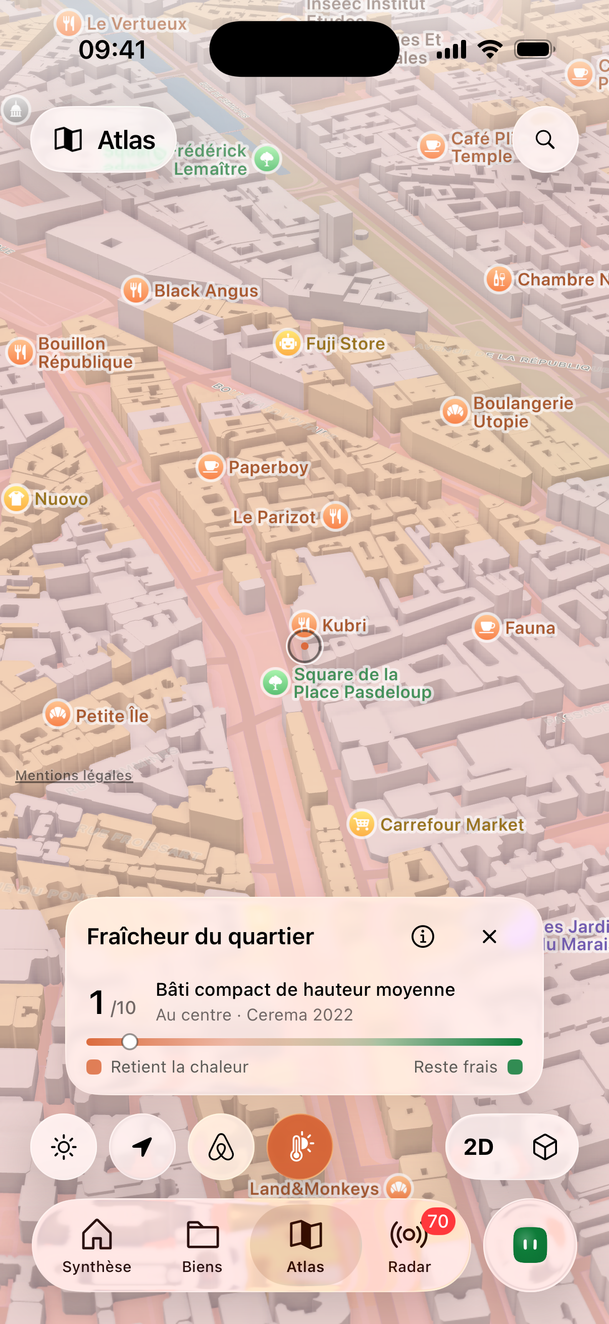 Carte réelle d’Atlas, autour de la place Pasdeloup à Paris.